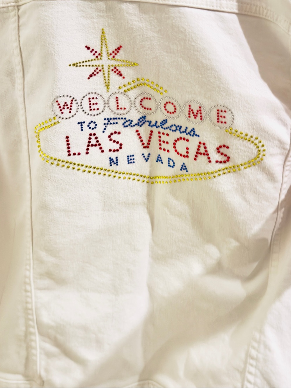 Levi’s Women’s custom white denim welcome to Vegas